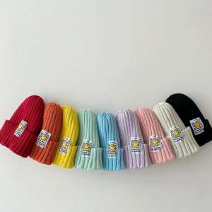 INS Style Infant And Children's Clothing Baby Patch Smiley Candy Color Woolen Hat For Boys And Girls Smiley Face Cone Hat